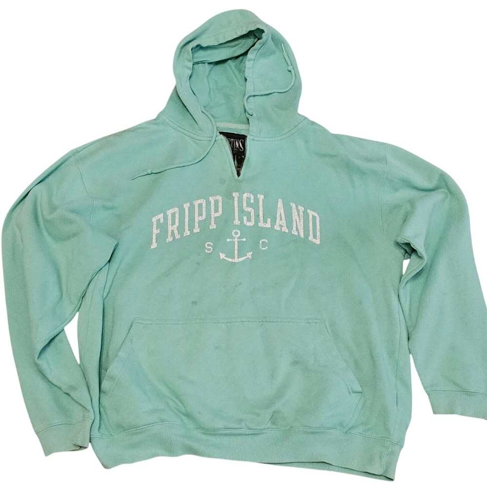 Austins Inc Fripp Island SC Quarter Zip Hoodie Mint Green XL Anchor Graphic